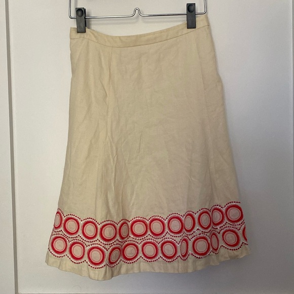 J.Crew size 12 linen skirt, cream with white red and pink accents with sequins - Picture 2 of 7